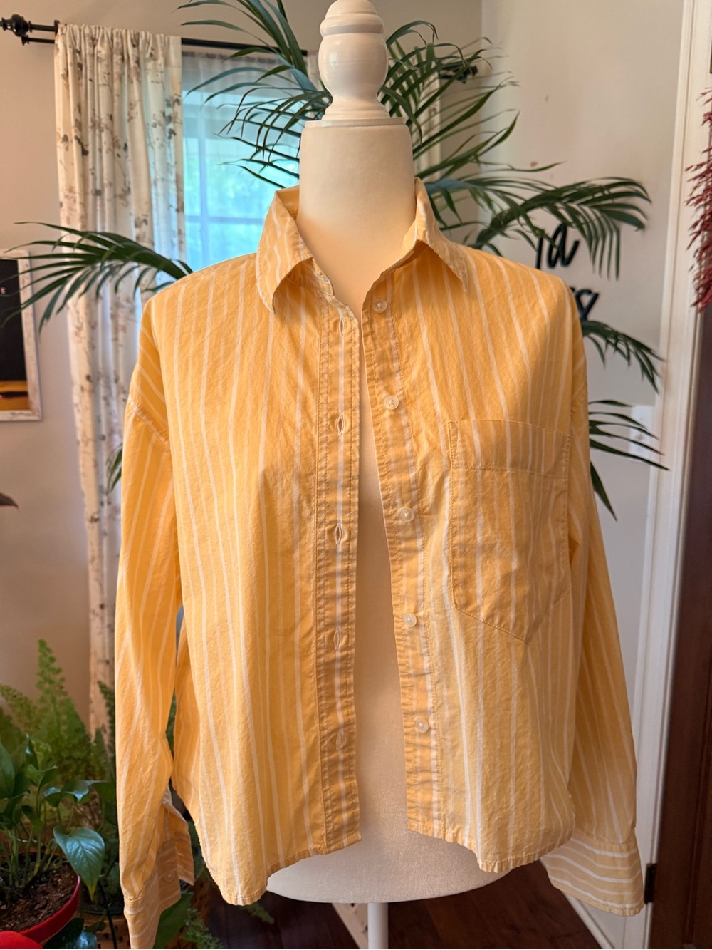 Banana Republic Yellow and White Striped Shirt